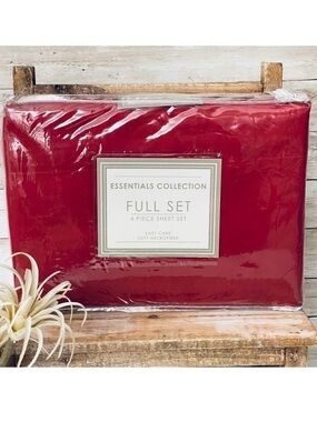 NWT Vintage Essentials Collection Full Burgundy   4 Pc Soft microfiber Sheet Set